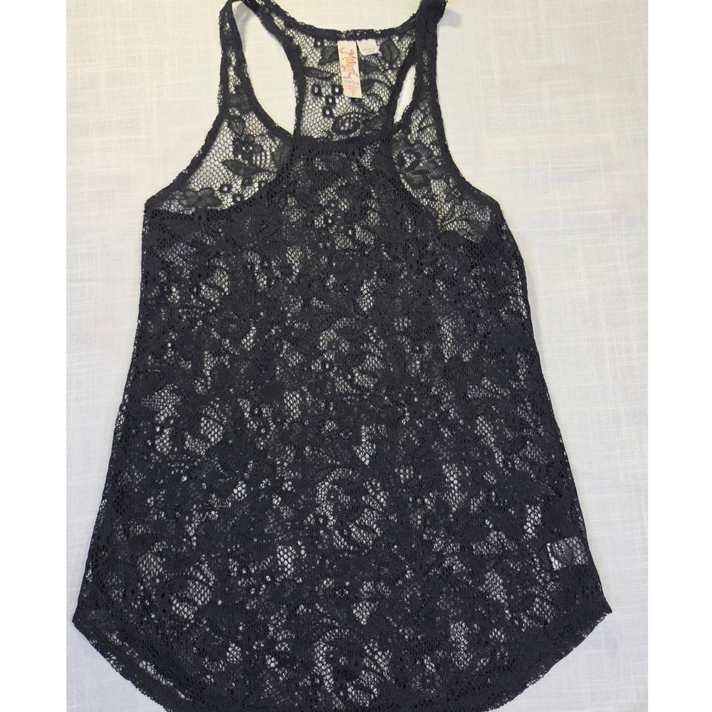 Miken Swim Black Floral Lace Racerback Tank Top Cover Up Womens Small